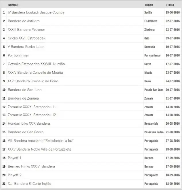 2016 - CALENDARIO LIGA ACT