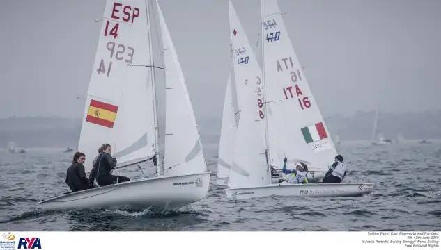 Bàrbara Cornudella y Sara López hicieron un segundo en la jornada de hoy en Weymouth. Foto: Jesús Renedo 