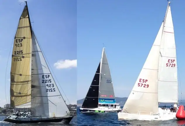 El Dubois One Ton "Halcón Negro" a la izquierda. En la imagen de la derecha "Movistar" y "Os Rías".