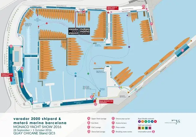 Plano de situación de Mataró Marina en el Monaco Boat Show.