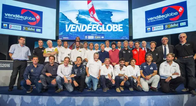 Los regatistas participantes en la 8 Vendée Globe en la puesta de largo en París. © Vendée Globe / DPPI / Olivier BLANCHET