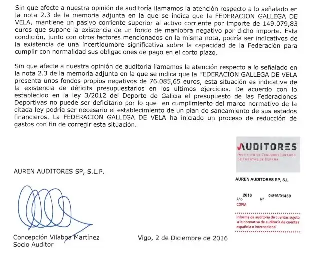 Parte del extenso informe de los auditores