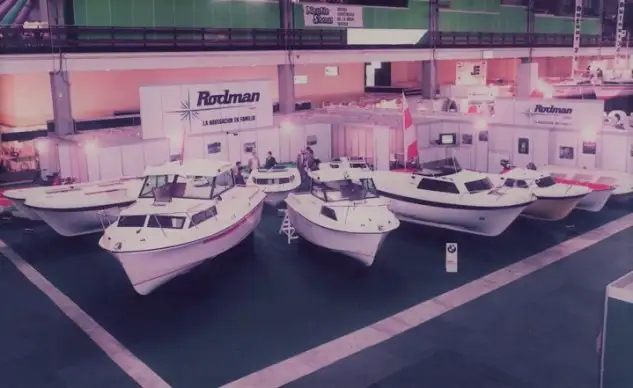 Imagen de un stand de Rodman a comienzos de los 80 en el Salón Náutico Internacional de Barcelona