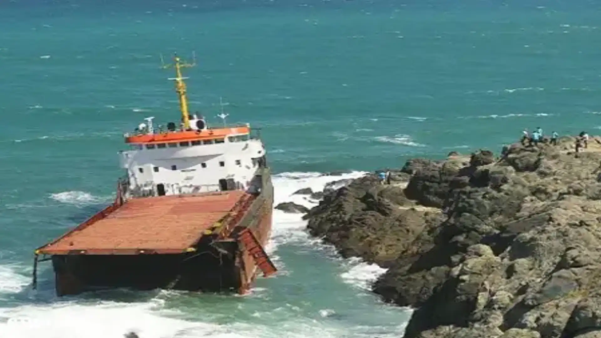 A shipwrecked freighter and split into two in the waters of the Turkish Black Sea