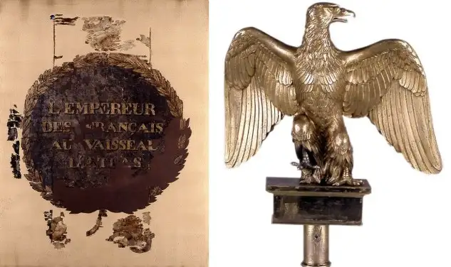 Bandera y aguila del "Atlas" que fueron entregados por el pueblo de Vigo a la Armada